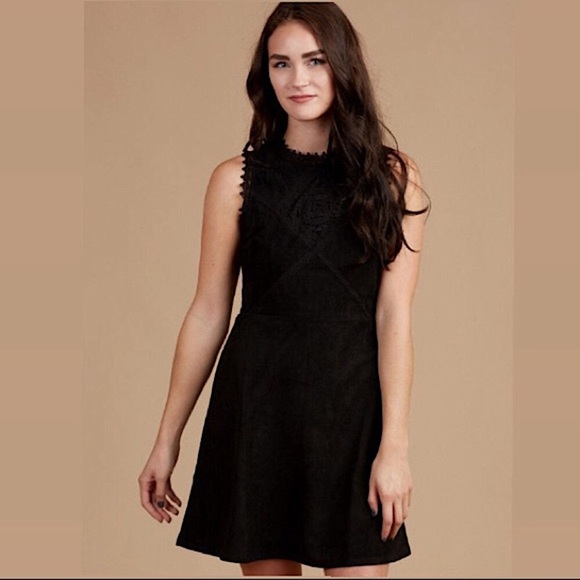 Altar’d State Sleeveless Black Suede Lace Dress Size Medium - Picture 1 of 11